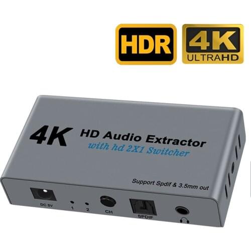 Mini 2x1 4K HDMI Switch Audio Extractor With Optical Toslink HDMI to HDMI Optical SPDIF 3.5mm HDMI Audio Switch For HDTV PS4