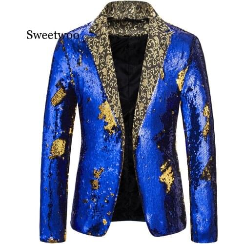 Men Sequin Double Breasted One Button Suit Men Wedding Party Stage Costumes Nightclub Prom Blazer