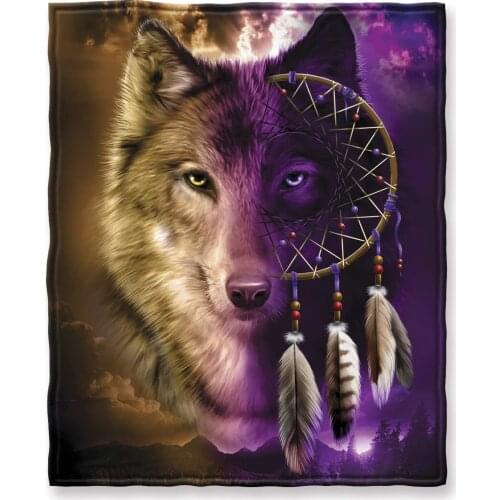 Dawhud Direct Super Soft Full/Queen Size Plush Fleece Blanket, 75" x 90" (Wolf Dreamcatcher)