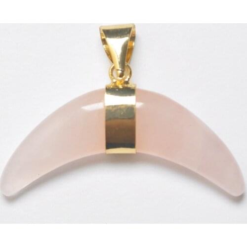 Natural Rose Crystal Stone Bead GEM Pendant Crescent Jewelry For Gift Fashion S3106