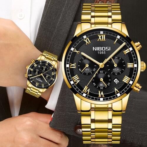 NIBOSI New 2021 Golden Watches for Men Business Sport Top Luxury Brand Waterproof Quartz Wristwatch Clock Relogio Masculino