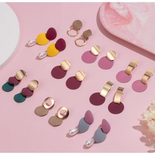 New Korean Statement Pink Drop Earrings For Women Fashion Retro Geometric Round Cute Earrings For Teens Jewelry Wholesale Hot