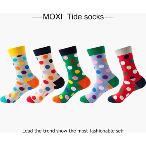 New Products Mens Combed Cotton Printed Socks Colorful Polka Dot Cartoon Pattern Skateboard Hip Hop Series Novelty Socks