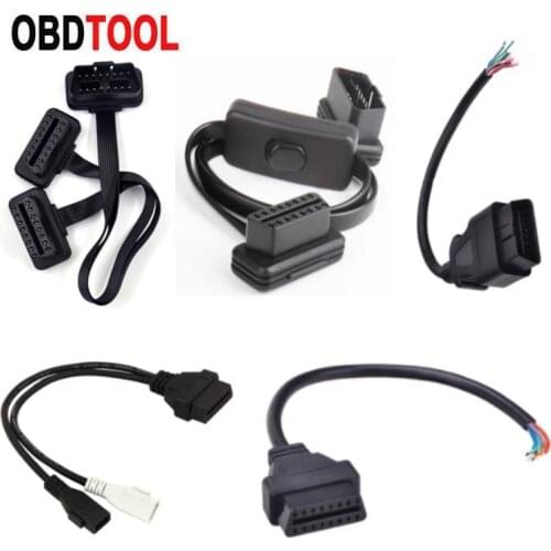 OBD2 OBD 16Pin Female Extension Opening Cable with switch Diagnostic Interface Connector 2IN1 Y Splitter Converter Male adapter