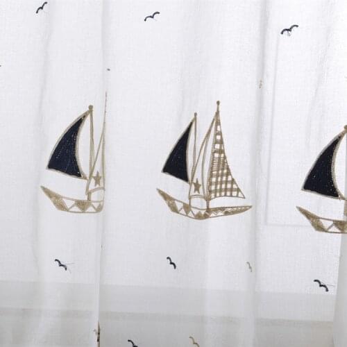 Sailboat Embroidered Window Curtain, Custom Childrens Room Curtains for Living Room Bedroom