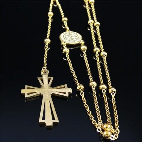 Stainless Steel Jesus Cross Statement Necklace Women/Men Gold Color Long Christian Jewelry acero inoxidable joyeria N1165S05