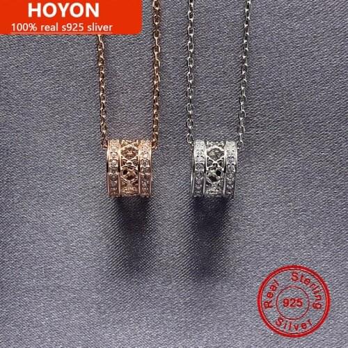 Real S925 Sterling Silver Pendant Necklace For Women Men Round Ring Hollow Clavicle Chain Silver Wedding Birthday Fine Jewelry