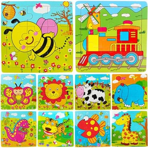 Kids Baby Cartoon Jigsaw Multicolor Animals Jigsaw Wooden 9 Pieces Colorful Jigsaw Puzzle Toy Toddler for Kids For 1-3 Year Old