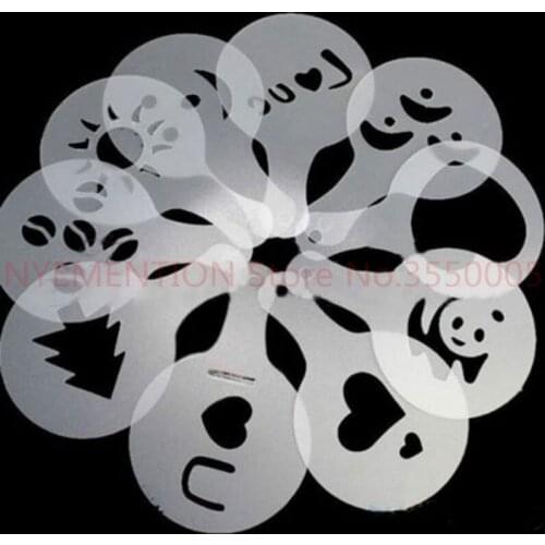 Kitchen Dining Bar 160pcs=10set Plastic Cafe Foam Spray Template Barista Stencils Tools Garland Mold Fancy Coffee Art Needles