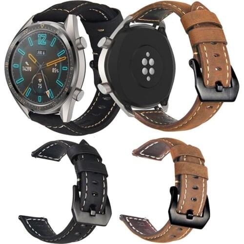 Watch Strap For Huawei Smart Watch GT 42mm 46mm/ GT 2 46mm / GT2 Pro / Watch3 Pro 22mm Genuine Leather Crazy Horse Watchband