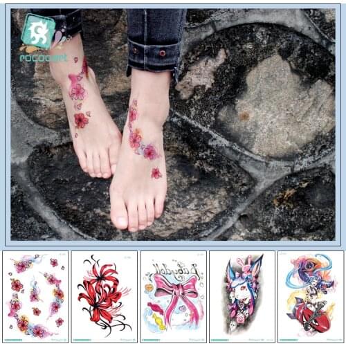 Rocooart Big Peacock Tattoos Flower Taty Sticker Sailor Moon Tatouage For Women Foot Tatuajes Game Role Waterproof Fake Tattoo