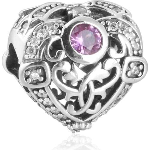 Opulent Heart Openwork Charms Original 925 Sterling-Silver-Jewelry CZ Heart Beads Fits Pandora Bracelets Diy Jewelry Making