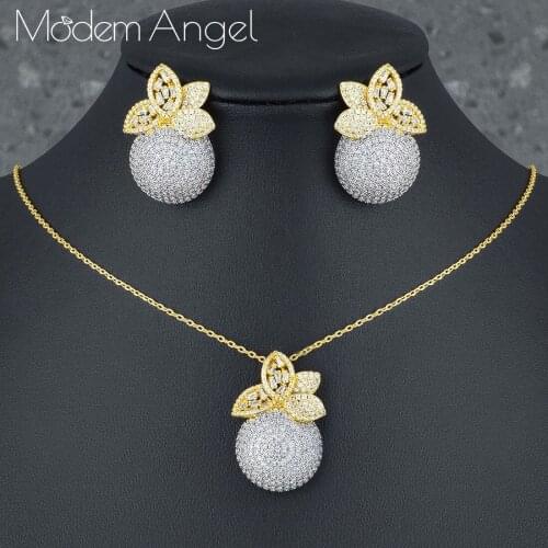 ModemAngel Luxury Disco Balls Nigerian 2PCS NECKLACE EARRING Jewelry Sets For Women Wedding Indian Dubai Bridal Jewelry Sets
