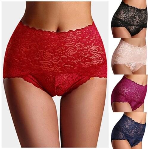 Sexy Lace underwear women High Waist Knickers Lace Panties mesh Lingerie seamless Briefs Sleepwear Elegant panty Plus Size