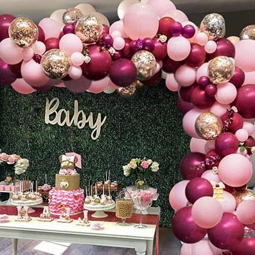 Burgundy Pink Balloons Arch Garland Kit Pastel Balloons Pink Gold Confetti Ballons Globos Wedding Decor Baby Shower Party Decor