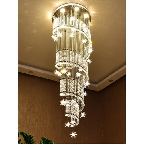 Modern LED Double Spiral Crystal Chandelier Lighting for Foyer Stair Hotel Hall Ceiling Hanging Suspension Lamp Staircase Lights