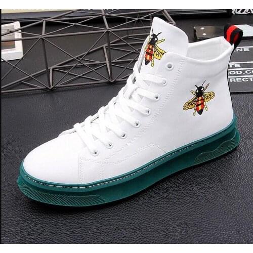 Embroidered white shoes high top mens board shoes Korean style trendy cowboy boots casual shoes men