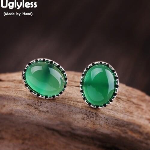 Uglyless MINI 8X10MM Chalcedony Stud Earrings for Women 925 Sterling Silver Gemstones Earrings Elegant Lady Dress Brincos E1500