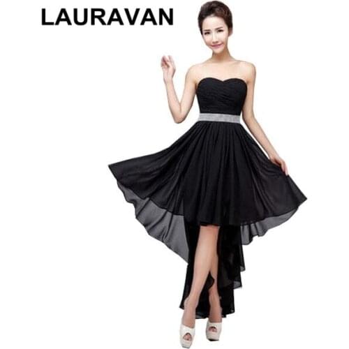 Hot pink red purple blue strapless knee length short in the front long in the back semi formal black dress bridesmaid dresses