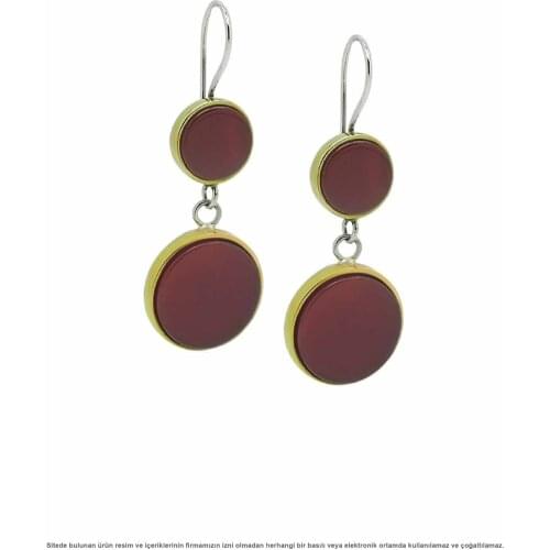 Silver Round Agate Stone Women Earrings