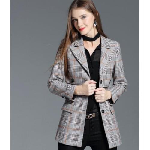 Spring autumn ladies coat for women Retro plaid suits long sleeves coats womens casaco feminino female overcoat woman blazer 4XL