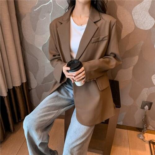 New 2021 Autumn Winter Double Breasted Womens Blazers Solid Female Formal Jackets Elegant Loose Outerwear Tops Pockets