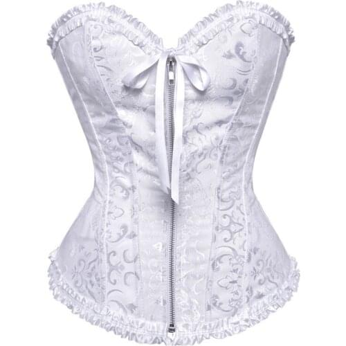 Overbust Corset Sexy Lace Plus Size Erotic Zip Floral Women Bustier Fashion Tight-fitting Tummy Lingerie Tops Brocade Victorian