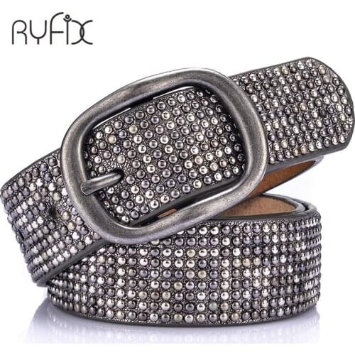 Luxury Rivet Punk Rock Belt Buckle Cowskin Genuine Leather Handmade Cintos Women Female Hip Hop Strap Thin For Jeans BL294