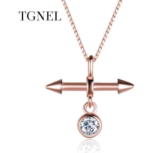 TGNEL S925 Sterling Silver Necklace Pendants Rose Gold Color Cross Fine Jewelry with CZ Stone for Women 925 Silver for Party