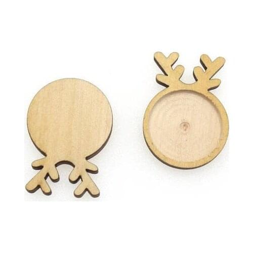 15pcs 29x40mm elk shapes Wooden Cameo Setting base DIY Accessories Pendant Bezel Tray Jewelry Making inner diameter 25mm