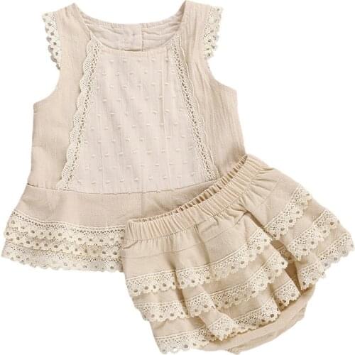 2020 Infant Baby Girl Clothes Princess Lace Sleeveless Tops Blouse Layered Tutu Shorts Party Outfits Set 0-4Y Clothing