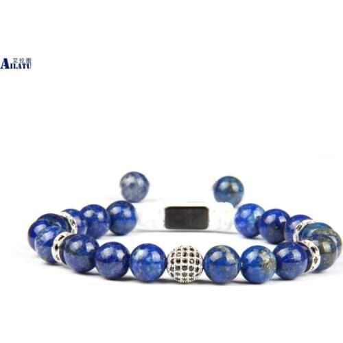 Ailatu Micro Pave Black & White Cz Macrame Bracelet with 8mm Natural Lapis Lazuli & White Howlite Stone Top Quality