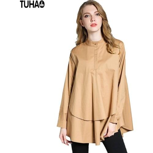 TOPSRuffles Blouse Big Swing Irregular Spring Autumn Plus Size 3XL Womens Shirt Stand Collar Loose Female Shirts JR02