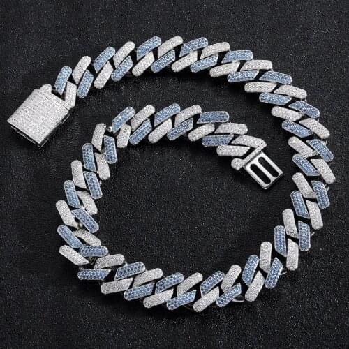 20MM Miami Cuban Link Chain Blue Luxury Iced Out Necklace For Men Women Micro Paved CZ Hip Hop Jewelry