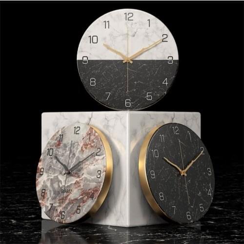 Clock Digital Wall Mounted Wall Clock, Marble Pattern Iron Wall Clock, Nordic Creative Living Room Fashion Wall Clock