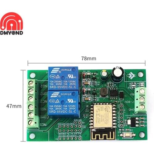 DC 5V/8-80V ESP8266 Dual Channel WIFI Relay Module ESP-12F Development Board For IOT Smart Home Phone APP Switch Controller 12V