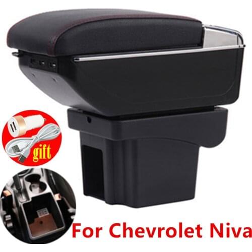 For Chevrolet Niva Double layer Armrest Box Niva 1 Rotatable central Store content USB Charging cup holder ashtray accessories