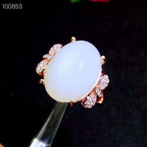 KJJEAXCMY fine jewelry 925 sterling silver inlaid natural white jade ring new female gemstone ring popular support test