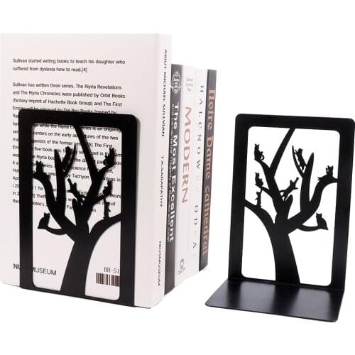 Cute Cat Playing On The Tree Scene Silhouette Book Ends 1 Pair Metal Bookends Decor Home Office Storage Book Holders Stoppers