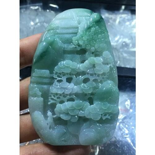 Natural Myanmar jade A HandCarved waterfall andscape green jade pendant jade necklace pendants jewelry jade necklaces woman