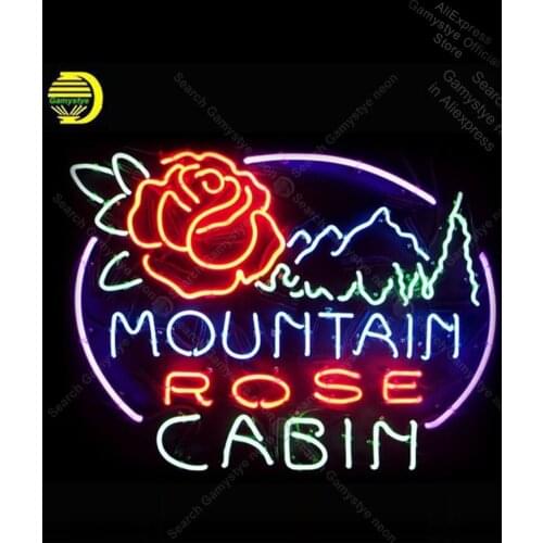 Rose Cabin with Mountain NEON SIGN REAL GLASS Tubes BEER BAR PUB Sign neon decoration Neon Lights Neon Signs Neon Girl Sign