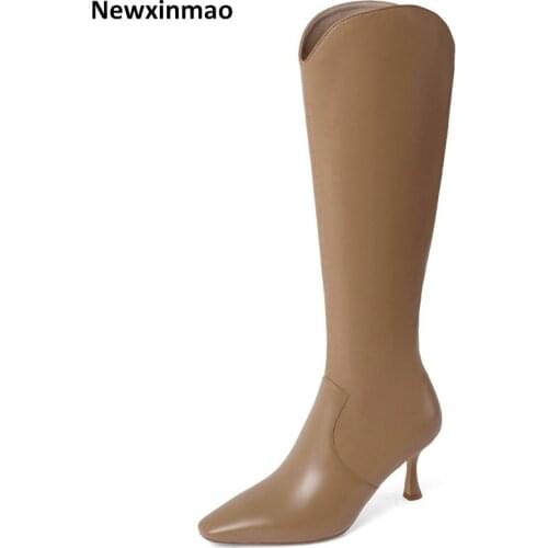 New Classic Design Genuine Leather Shoes Woman Heels 2021 Fashion Thick Heels Boots Boots Party Working Knee High Boots