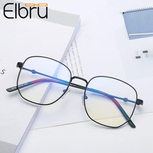 Elbru Eyeglasses Frame Clear Lens Glasses Myopia Eyeglasses Frames Ladies Retro Eyewear Simple Metal Transparent Eyewear Frames