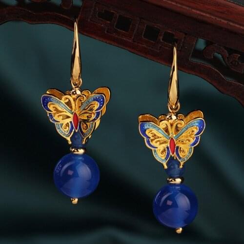 2020 Original Vintage Delicate and Elegant Cloisonne Butterfly earrings Ethnic Dangle Modern Female Jewelry for women