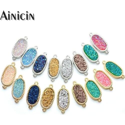 Oval Shape Druzy Crystal Fashion Connectors Gold Silver Metal For Bracelets Earrings Making Materials 10pcs/lot