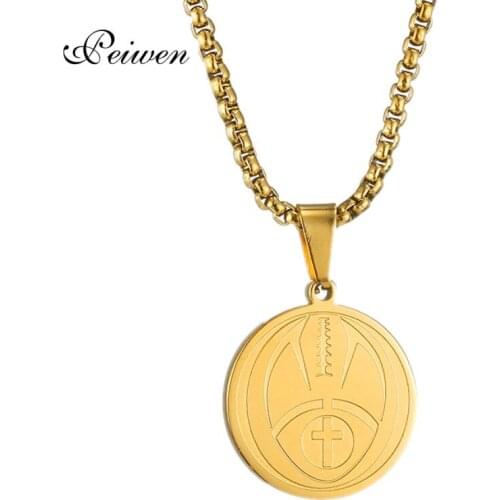 American Football Cross Pendant Necklace For Men Women Stainless Steel Chain Gold Silver Color Necklaces Choker Sport Jewelry