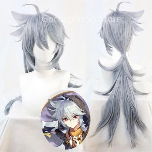 Genshin Impact Razor Wig Wolf Cosplay Gray Blue Long Heat Resistant Hair Adult Halloween Role Play
