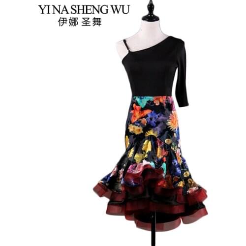 High-grade Embroidered Latin Dance Competition Clothes Oblique Shoulder Single-Sleeve Latin Dance Professional Performance Dress