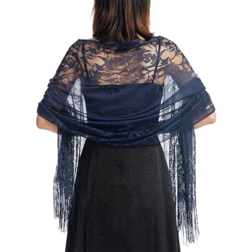 185x63cm Womens 1920s Scarf Wraps Hollow Out Crochet Floral Lace Fringed Tassels Wedding Cape Evening Party Vintage Shawl