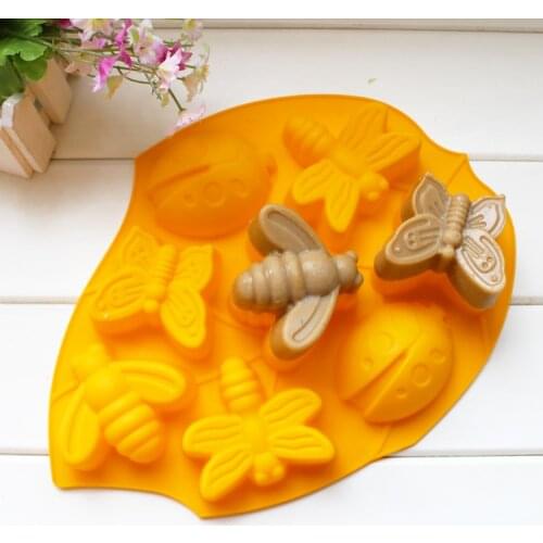 Silicone mold 8 cavity Butterfly Dragonfly Bee ladybug shape handmade cake soap clay jelly mould DIY tools